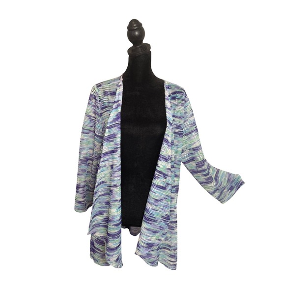 Chico's Sweaters - Chicos Easywear Draped Open Knit Cardigan Topper Mesh Size L Blue Layering
